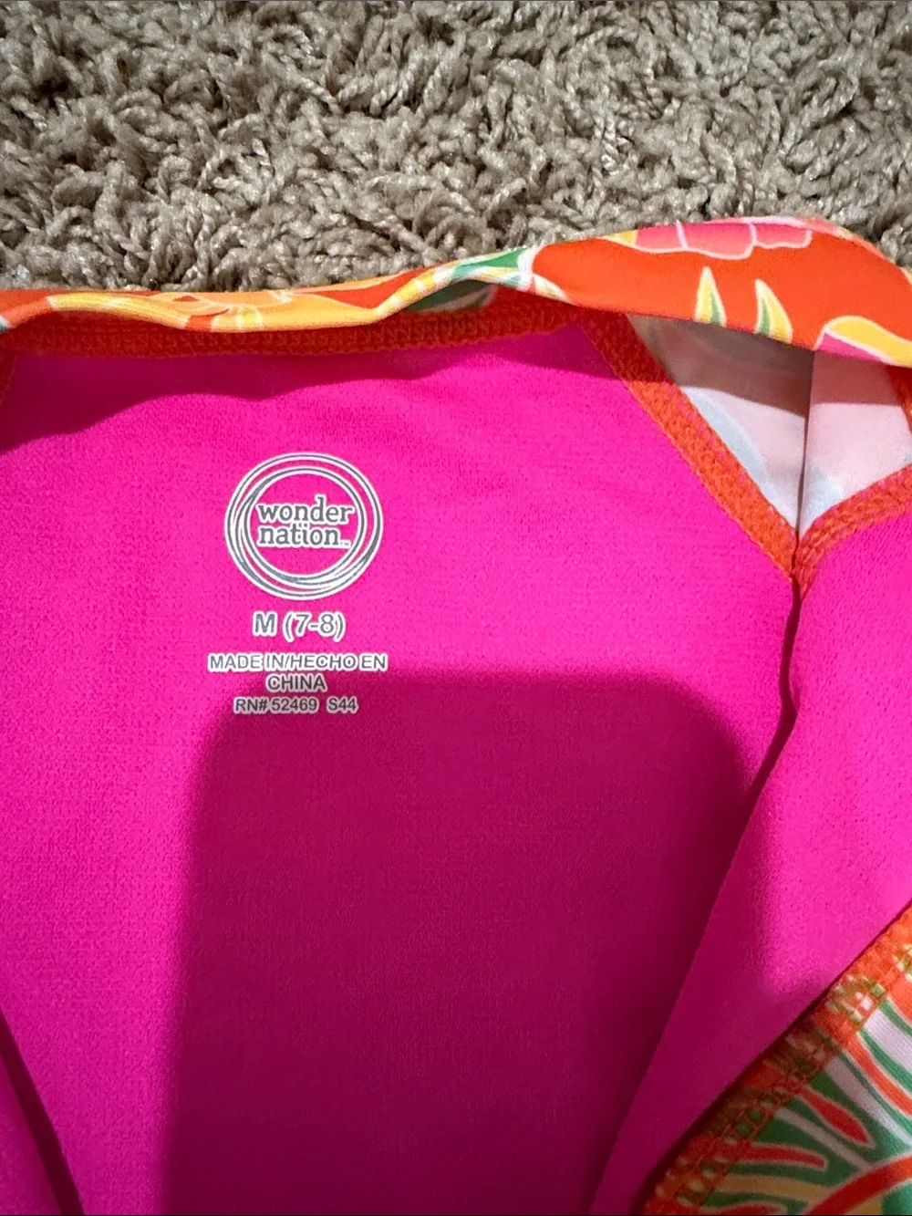 wonder nation Orange Floral Long-Sleeve Rashguard Swimsuit with Pink Accents